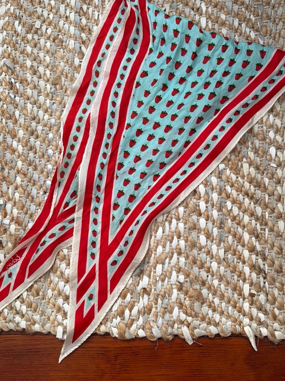 Echo Strawberry Print Scarf in Red, Light Blue, Green - Picture 3 of 3